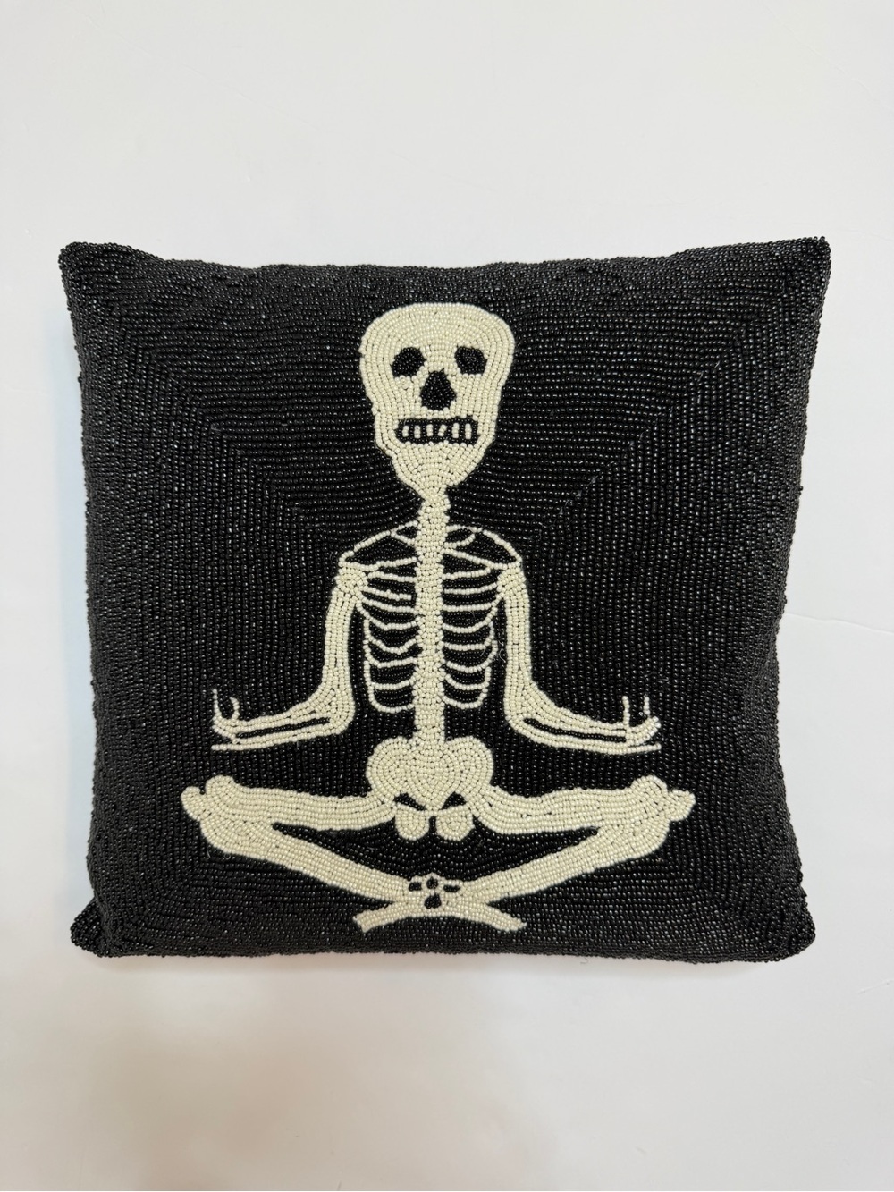 Pier 1 Black and Cream Beaded Skeleton Accent Pillow